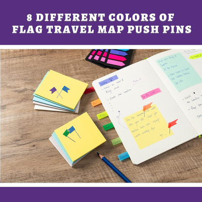 Colored Flag Travel Map Push Pins, 400 Pack Multicolored Decorative Map Tacks Assorted 8 Colors, Plastic Head for Cork Bulletin Board, Picture Hanging at Home Office School