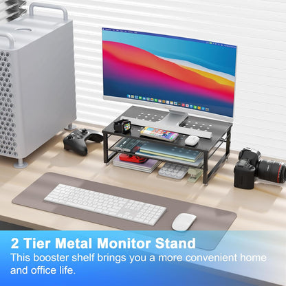 gianotter Desk Organizers and Accessories, 2-Tier Metal Monitor Stand Riser, Desk Organizer for Monitor, Office Desk Storage Organizer for Office Supplies (Black)