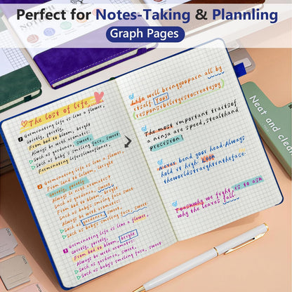 Graph Paper Notebook, 160 Pages Grid Journal for women & men, A5 Hardcover Leather Graphing Notebook for School, Work, Travel, Note Taking 5.9”x8.5” (Navy)