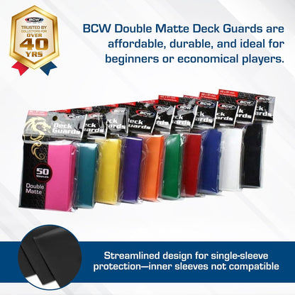 BCW Deck Guard - Double Matte Card Sleeves | 500 Count Box (10 Packs of 50 Sleeves) |Acid-Free, No PVC | Fits 2.5" x 3.5" Game Cards | Archival Safe Sleeves for Card Protection (Blue)