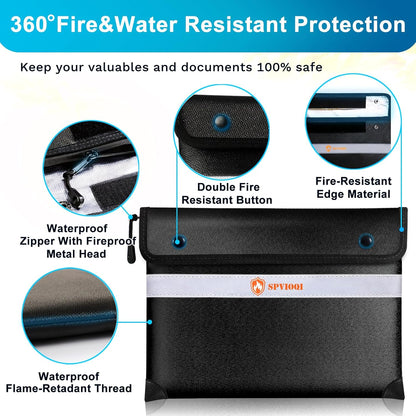 Upgraded 5200°F Fireproof Document Bag - Heat Insulated, Fireproof Bag with Zipper, Reflective Strip for Fast Find, Water Resistant, Firep roof Money Bags for Cash, A5 Important Documents and Valuable