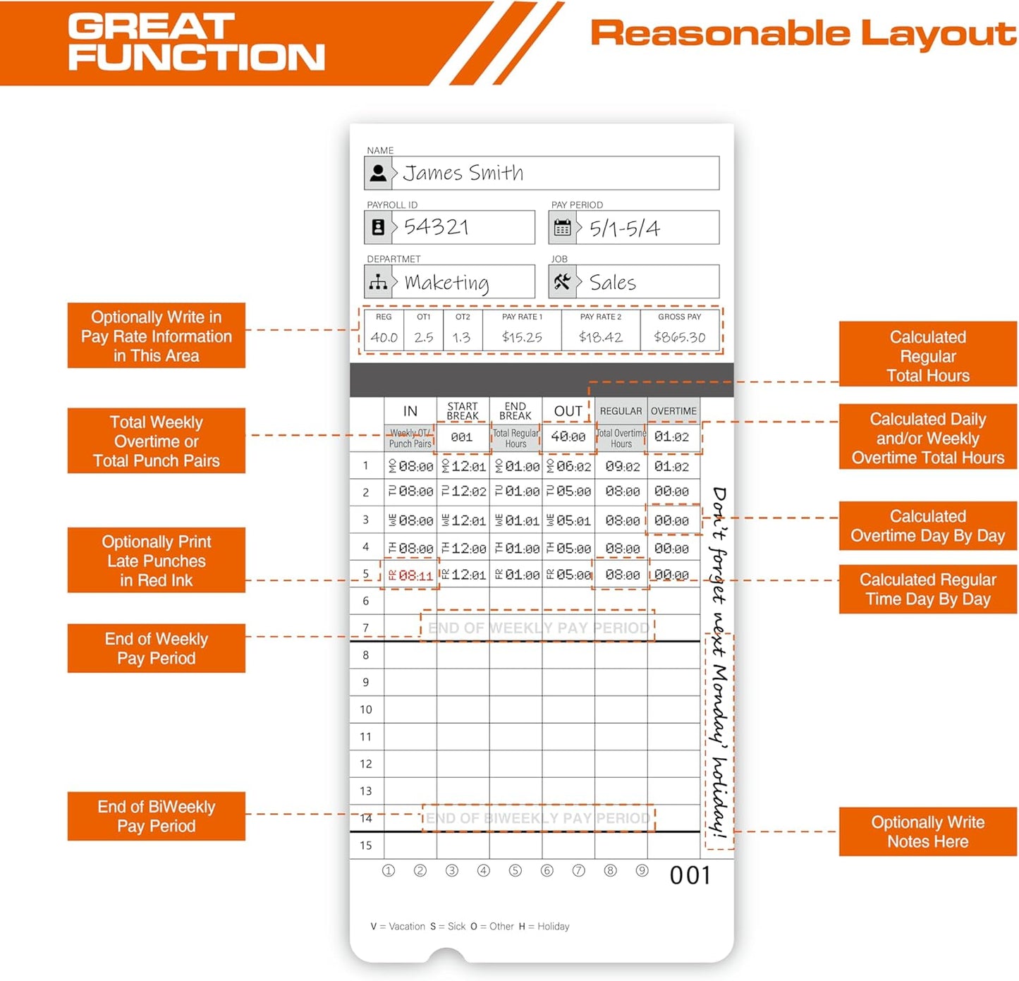 300 time Cards for HN4000, HN2000, HN2500, HN4500 time Clocks and More, Card Numbers 1-50, with pre-Punched Holes Employee time Cards (with Separate Box)