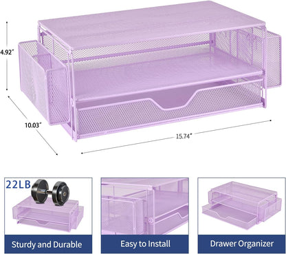 AUPSEN Computer Monitor Stands Riser，2-Tier Desk Organizers and Accessories, Office Desk Accessories Organizer with Drawers and 2 Pen Holder for Office Supplies (Purple)
