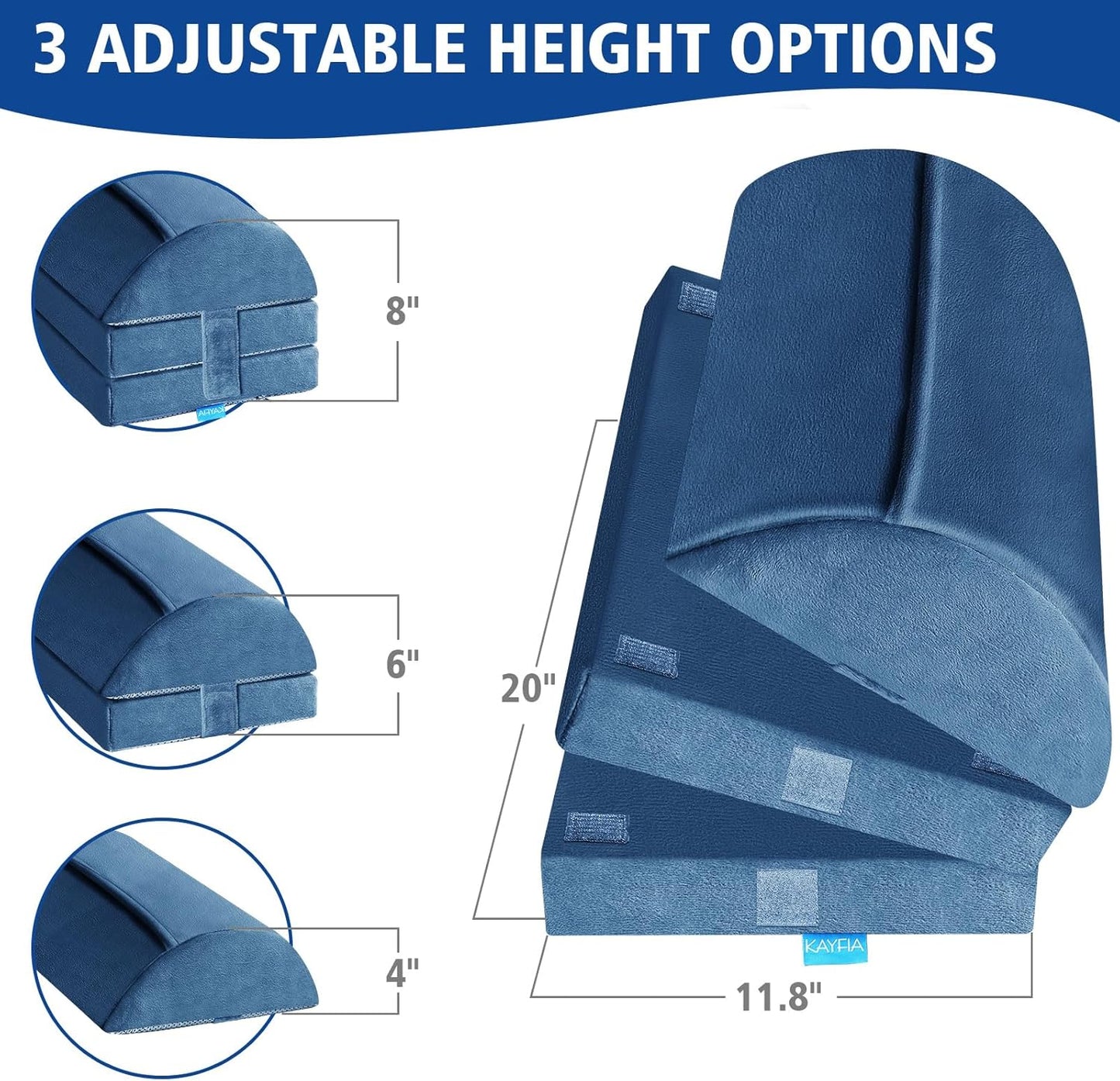 KAYFIA Foot Rest for Under Desk at Work XXL(20in) with 3 Adjustable Heights，Foot Stool with Supportive Gel Foam, Warmer Feet Pocket Footrest for Office Gaming Chair, for Leg Support -Blue