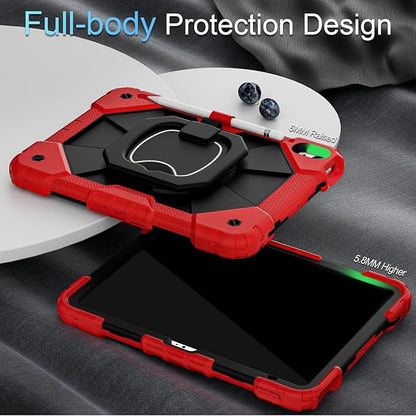 Case for iPad (A16) 11th Generation 11 Inch (2025) /iPad 10th Generation 10.9 Inch (2022) with Screen Protector,Military Grade Shockproof 10th Gen i Pad Case with Rotatable Stand,Red Black