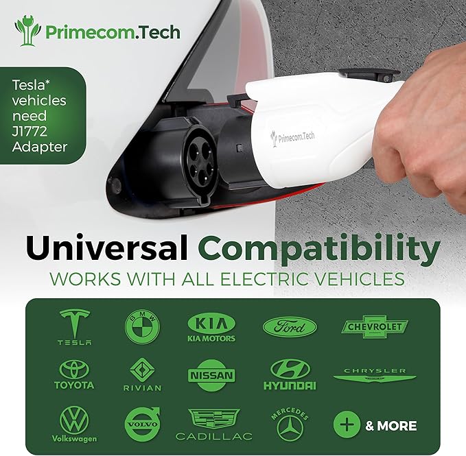 PRIMECOM Level 2 Electric Vehicle (EV) Charger (220V / 240Volt, 16Amp) Portable EVSE Smart Electric Car Charger, 30', 40', and 50 Feet Lengths (NEMA L14-30P, 35 Feet)