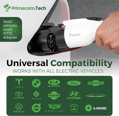 PRIMECOM Level 2 Electric Vehicle (EV) Charger (220V / 240Volt, 16Amp) Portable EVSE Smart Electric Car Charger, 30', 40', and 50 Feet Lengths (NEMA L14-30P, 35 Feet)