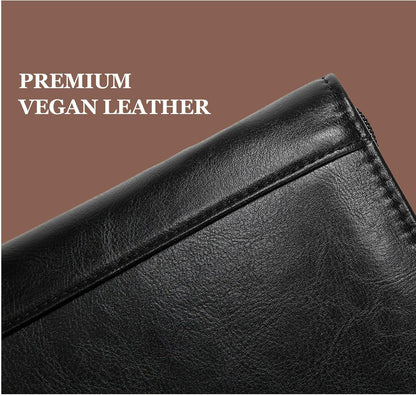 Vegan Leather Portfolio with Front Pocket for Men and Women, 8.5 x 11 Legal Pad Notepad Holder, Zippered Business Organizer, Professional Executive Letter Notebook Folder for Work, Black