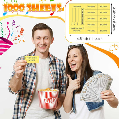 Kosiz 1000 Sheet 10 Bid Raffle Tickets Chinese Auction Tickets Sheets Auction Fundraiser Ticket Numbered with Name and Phone Number Per Sheet Raffle Tags for Silent Bidding (Yellow)