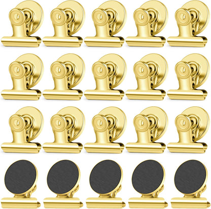 20 Pack Fridge Magnet Refrigerator Magnets, Gold Magnetic Clips Whiteboard Magnets, Magnet Clips Heavy Duty for Photo Displays, Home, Office, Classroom