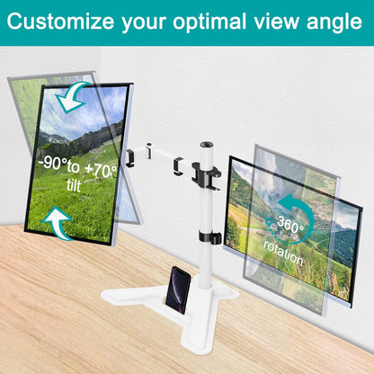 MOUNT PRO Dual Monitor Stand, Free-Standing Full Motion Monitor Desk Mount Fits 2 Screens up to 27 inches,17.6lbs with Height Adjustable, Swivel, Tilt, Rotation, VESA 75x75 100x100,White