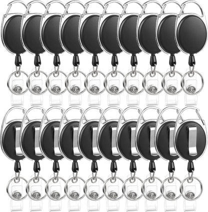 20 Pack Badge Reels Retractable ID Badge Holder with Carabiner Heavy Duty Badge Reel Clip and Key Chain for Work Office