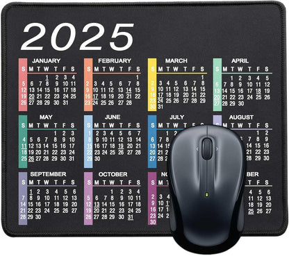 Mouse Pad with Non-Slip Rubber Base, Waterproof Computer Mousepad with Stitched Edges, Mouse Pads for Computers, Laptop, Gaming, Office & Home, 9.5 x 7.8 in (2025 Calendar Jet Black)