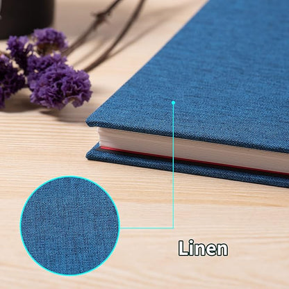 Large Photo Album Self Adhesive 4x6 8x10 10x12 13"x12.8" Magnetic Scrapbook Album 12.6"x11" Inch 40 Pages Linen Cover DIY Photo Album with A Metallic Pen and DIY Stickers(Blue)