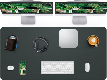 Extra Large Desk Pad Mat - Waterproof Mouse Pad & Desk Protector, Non-Slip XXL PU Leather Gaming Mat for Keyboard/Mouse, Stitched Edge with Ergonomic Support, 55"x24" (Dark Green)