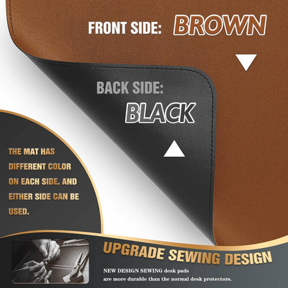 K KNODEL Desk Mat, Blotter, Dual-Sided Office Desk Pad, Waterproof Desk Mat for Desktop, Desk Blotters, PVC Leather Pad Protector (Brown, 23.6" x 13.8")