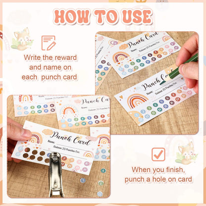 Fumete 400 Pcs Punch Cards for Classroom Reward Cards Behavior Incentive Loyalty Awards for Kids Students Teachers School Business, 8 Styles, 3.5 x 2 in(20 Boho Punches Style)