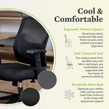 HON Crio High Back Task Chair, Ergonomic Office Chair with Adjustable Arms and Back Support, Lumbar Support, 360 Swivel, Adjustable Center-Tilt Recline, for Computers, Desks, Home Office, Black