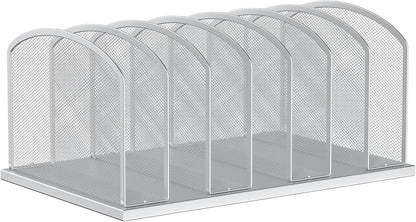 Desk File Organizer Vertical 7 Sections Mesh File Sorter Paper Storage Organizer for Desk, Office Organization File Holder Rack, Silver