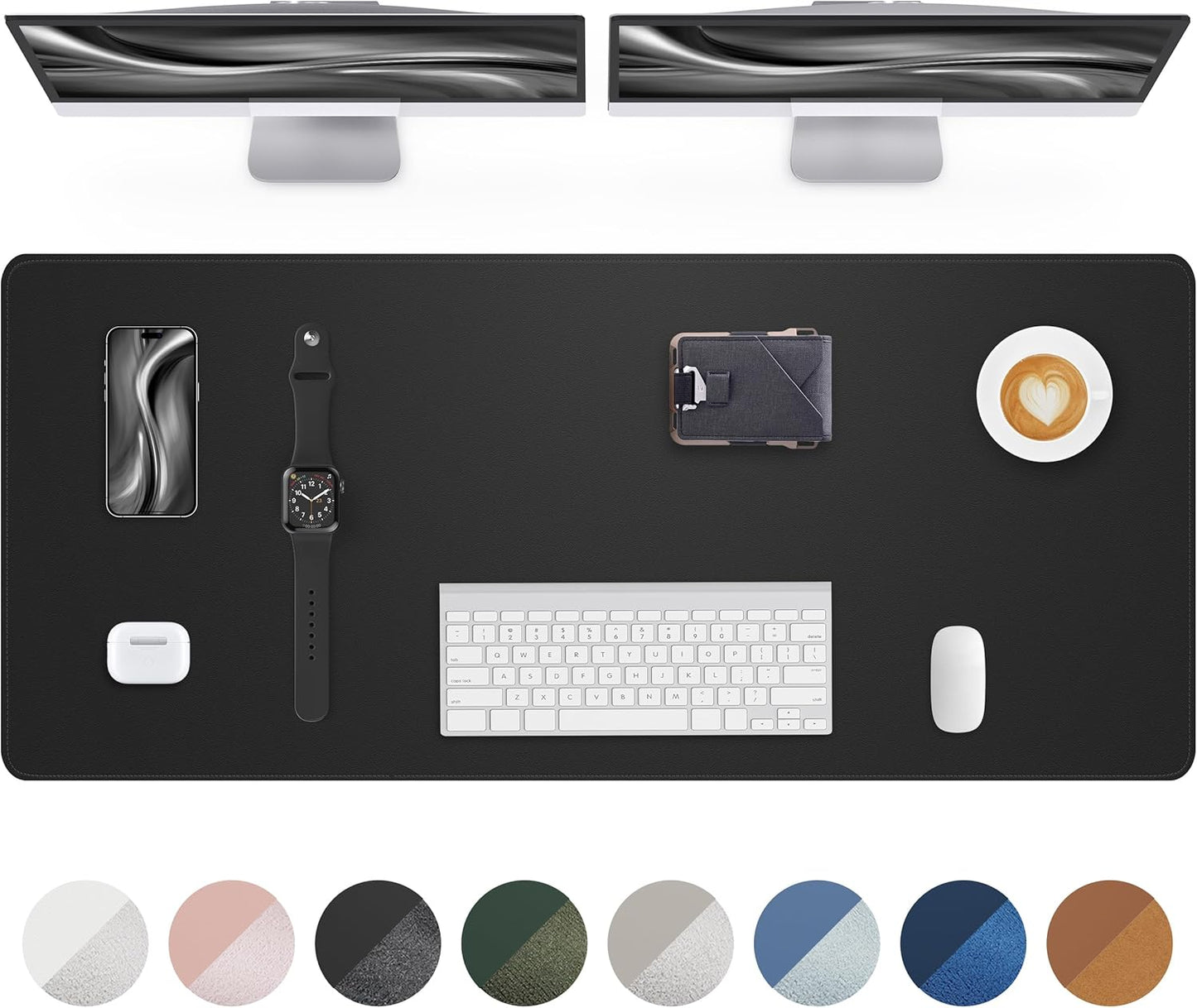 Leather Desk Protector, 55"x17" - Premium Mat, Large Mouse Pad, Non-Slip Blotter, Waterproof Writing Pad for Office and Home (Black)