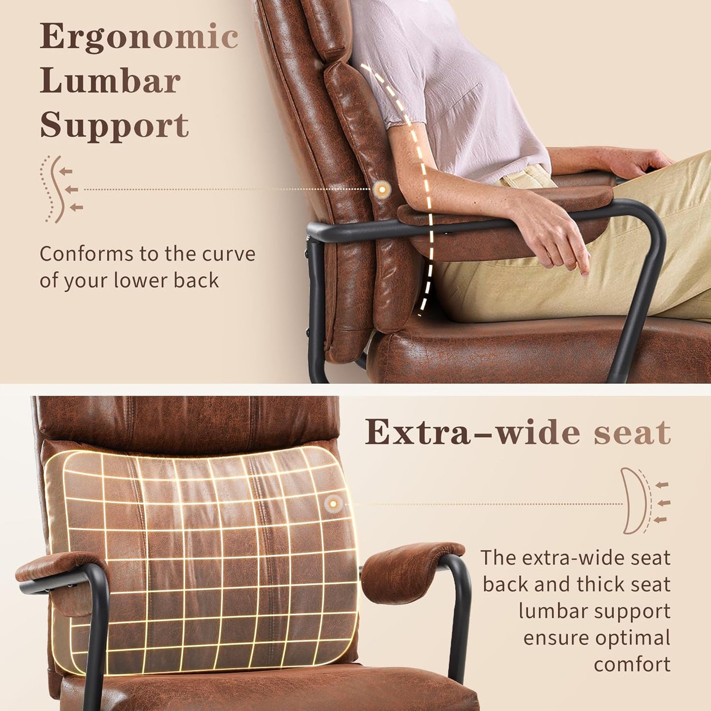 Mid Century Office Chair, Ergonomic Modern Breathable Fabric Home Desk Chair with Lumbar Support, Adjustable Height Swivel Computer Chair for Home Office (Brown)