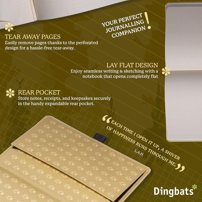 Dingbats* Wildlife Dotted Writing Journal Notebook A5 - Vegan Leather Hardcover - Ideal for Work, Travel - Pocket, Elastic Closure, & Bookmark