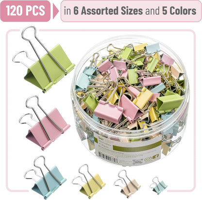 Mr. Pen- Binder Clips Assortment: 120 Pieces, Various Sizes, Colorful Office Supplies