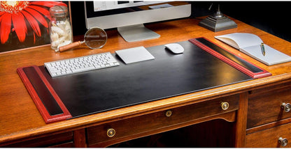 Dacasso Wood & Leather Desk Pad with Side Rails - Luxury Leather Desk Blotter for Writing - Padded Executive Desk Surface Protector - (Rosewood & Black, 34” x 20”)