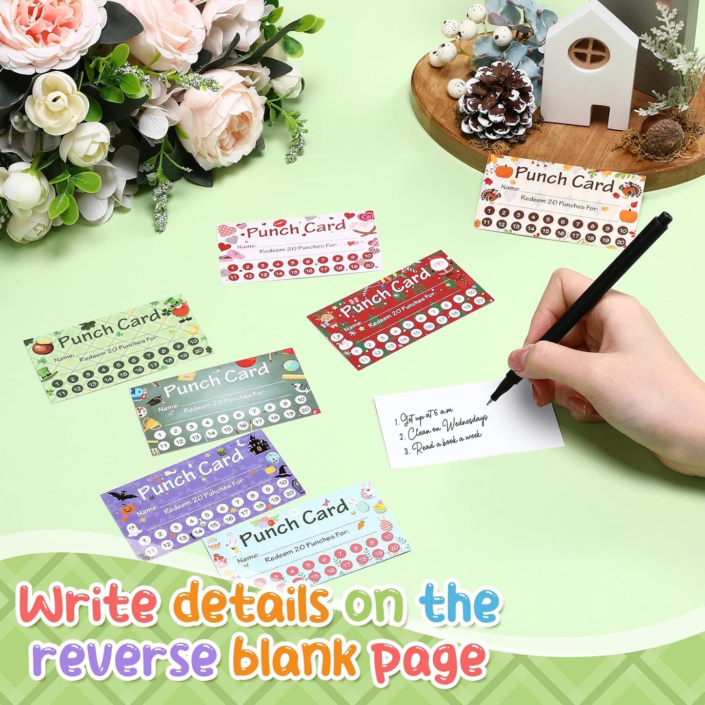 Fumete 400 Pcs Punch Cards for Classroom Reward Cards Behavior Incentive Loyalty Awards for Kids Students Teachers School Business, 8 Styles, 3.5 x 2 in(20 Holiday Punches Style)
