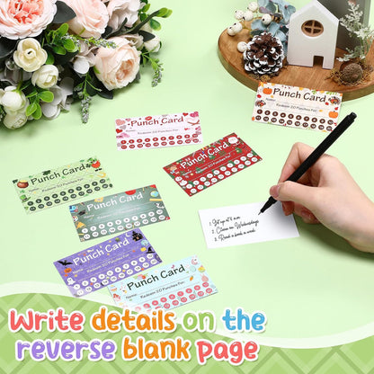 Fumete 400 Pcs Punch Cards for Classroom Reward Cards Behavior Incentive Loyalty Awards for Kids Students Teachers School Business, 8 Styles, 3.5 x 2 in(20 Holiday Punches Style)