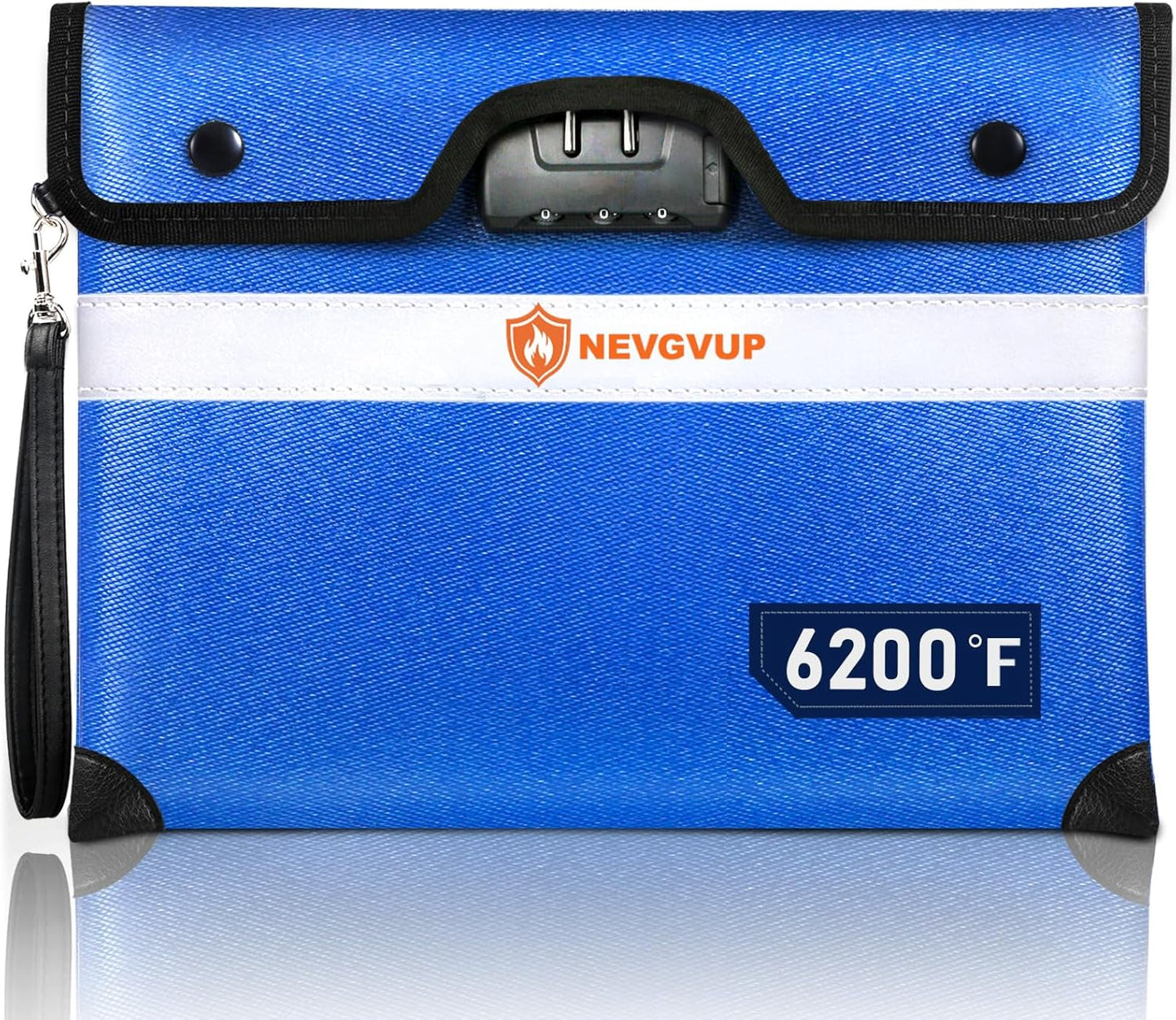 6200F Fireproof Money Bag with Lock, Upgraded A5 Document Bag w/ Zipper/Reflective Strip, 9 Layers Heat Insulated, Water Resistant