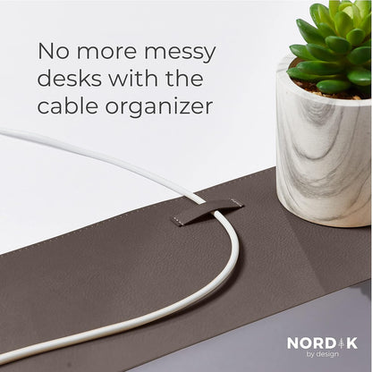 Nordik Cork Leather Desk Mat Cable Organizer - Gunmetal Grey 35 X 17 inch - Premium Extended Mouse Mat for Home Office Accessories - Non-Slip Vegan Leather Desk Pad Protector & Desk Blotter Pad