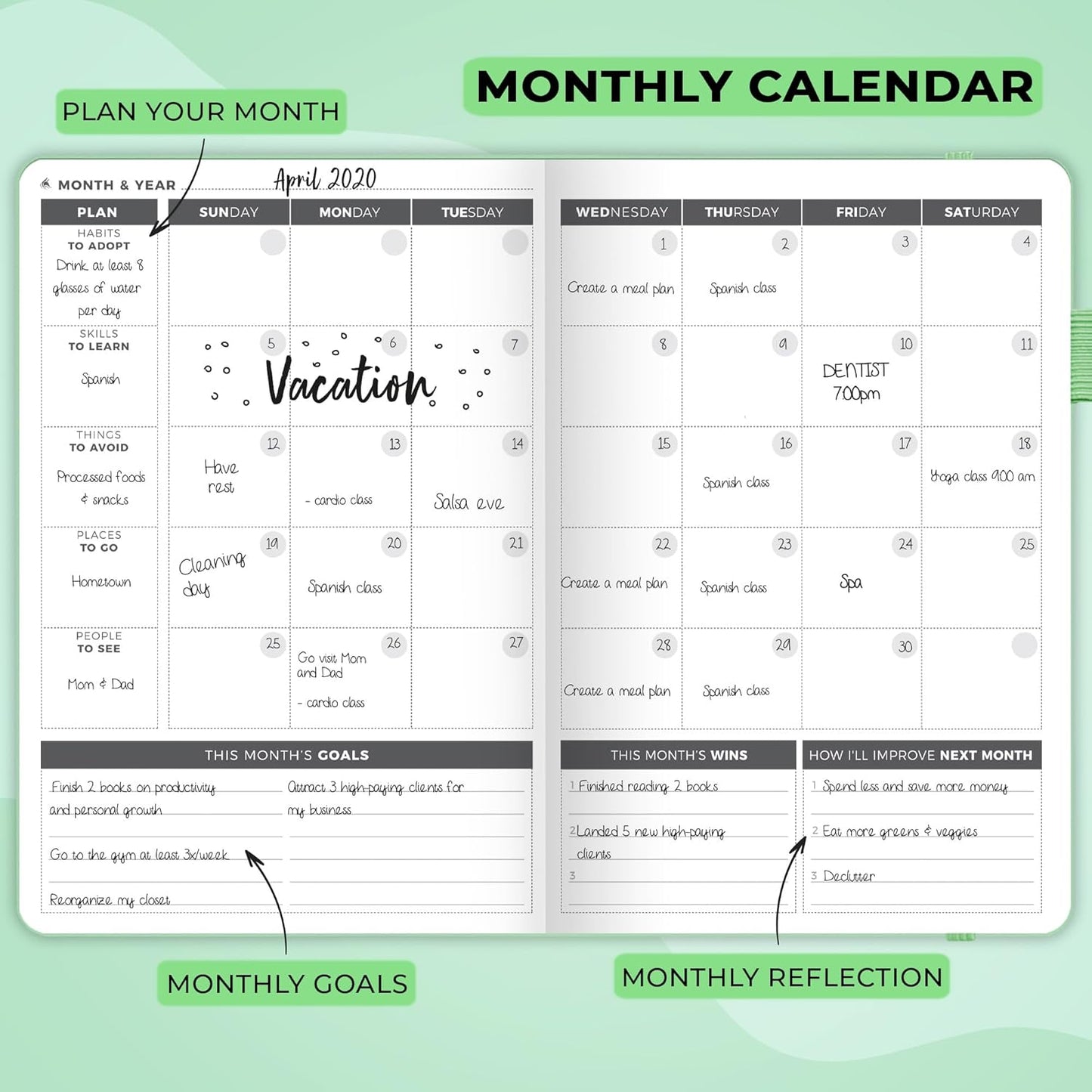 Clever Fox Planner – Undated Weekly & Monthly Planner for Productivity, Time Management & Goals – Organizer Journal – A5 (Mint Green)