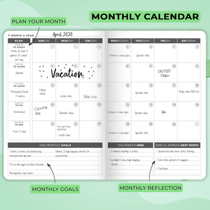 Clever Fox Planner – Undated Weekly & Monthly Planner for Productivity, Time Management & Goals – Organizer Journal – A5 (Mint Green)