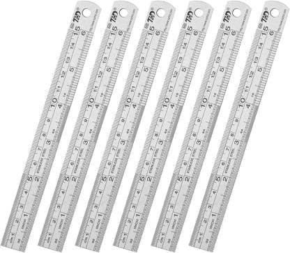 ZZTX Ruler Metal Straight Edge Stainless Steel Ruler 6 Inch Ruler Set Rulers Bulk 6 Pack