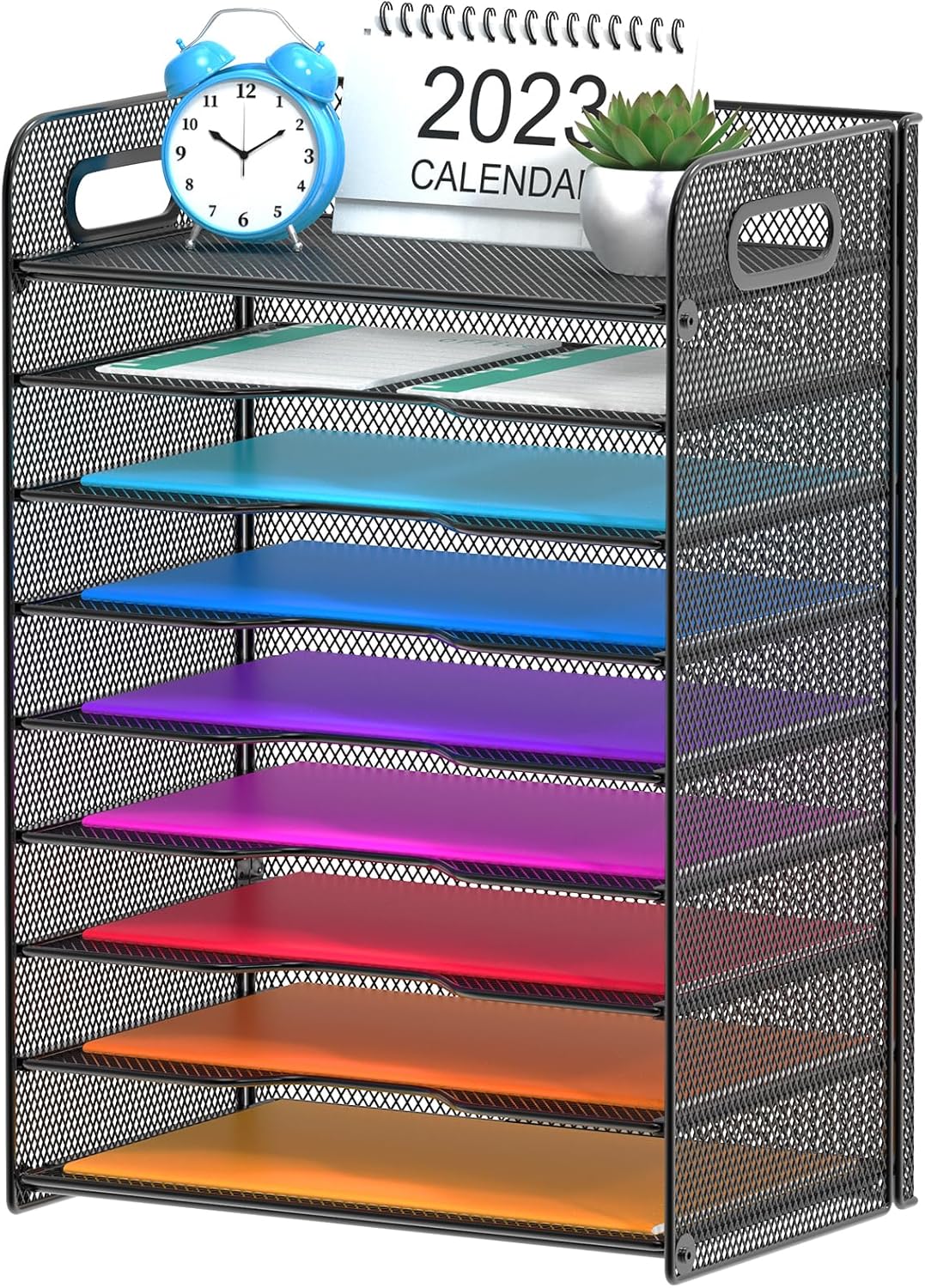 Samstar 9 Tier Desk Organizer, Mesh Paper Letter Tray File Rack Shelves Paper Sorter Storage with Handles, Black