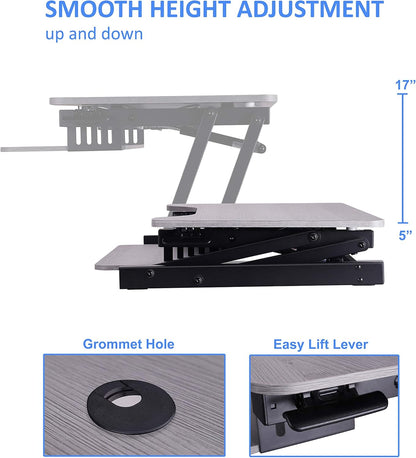 Rocelco 37.5" Height Adjustable Standing Desk Converter with Dual Monitor Mount and Anti Fatigue Mat -Slide Out Retractable Keyboard Tray -Sit Stand Tabletop Riser Workstation -Gray (R DADRG-DM2-MAF)