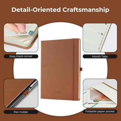 Weekly Monthly 2026 Planner (Jan.26-Dec.26),11.5"x8.5",12 Months Agenda Plan with Month Tabs & Pocket,Expenses/Note Pages, Appointment Book Calendar with Hardcover Vegan Leather Cover,Brown