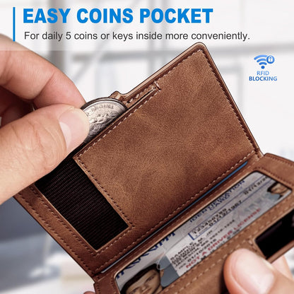 Wallet for Men with Money Clip Coins Pocket ID Window Gift Boxed,Slim Smart Front Pocket RFID Blocking Wallet Pop-up Card Holder in Magnetic Leather Flip 3.9"x 2.7"