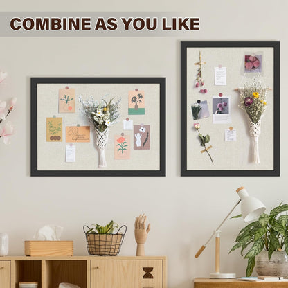 Cork Board Bulletin Board 18" x 24", 2-Pack Large Linen Corkboards with Frame for Walls, Cute Picture Display Pin Board Vision Board for Room School Office Bedroom 40 Pushpins Vintage Black