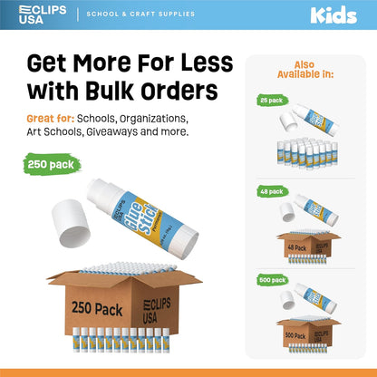 Glue Sticks Bulk (250 Pack), Washable Glue Sticks for Kids, Craft Glue for School Supplies, .28 oz, 8 Grams (250 Pack)