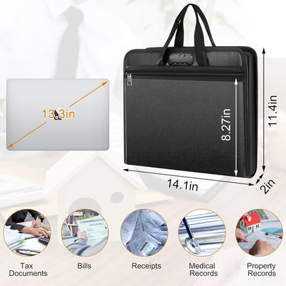 File Organizer Fireproof Expanding Accordion File Folder with Lock Zipper Labels13 Pockets Document Organizer Holder Storage Box Bag for Business Office Receipt Home Travel
