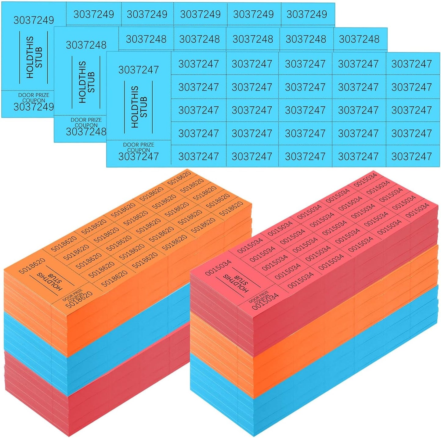 Kosiz 2000 Sheets Raffle Ticket 25 Bid Chinese Auction Tickets Tricky Tray Basket Raffle Sheets for Back to School Class Rewards Carnival Door Prizes Events(Red, Orange, Lake Blue)