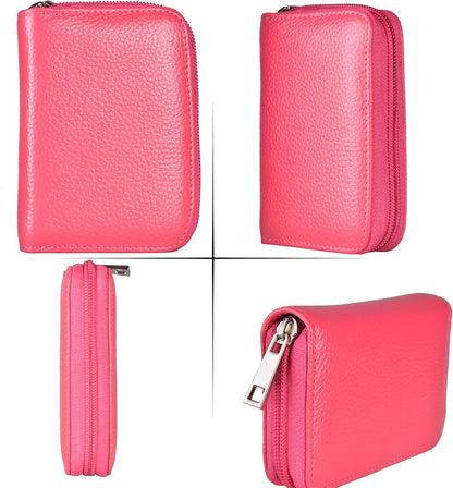 Easyoulife Genuine Leather Credit Card Holder Zipper Wallet With 26 Card Slots