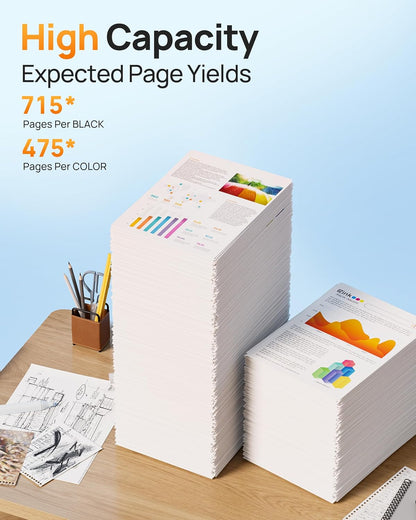 62XL Ink Remanufactured Ink Cartridges for HP 62 Ink 62XL Ink Cartridges Black and Color High Yield Use with HP Envy 5540 5640 5660 7644 OfficeJet 5740 5741 8040 200 250 Series Printer(2-Pack)