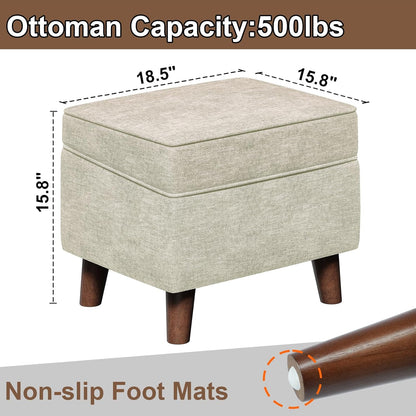 Foot Rest with Adjustable Cover, 18" Storage Ottoman Dorm, Footstool and Sitting Stool, Ottoman Foot Stools for Living Room, Bedroom, Dorm, Beige