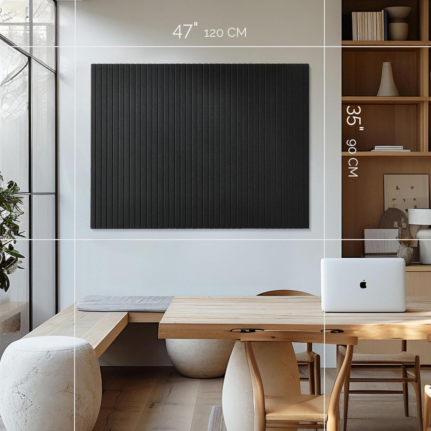 Large Cork Boards for Walls Black Felt Board Alternative - Slat Wall Paneling, Felt Bulletin Board Tiles for Office Decor, Push pin Board Office Wall Organizer -12-Pack (Black)