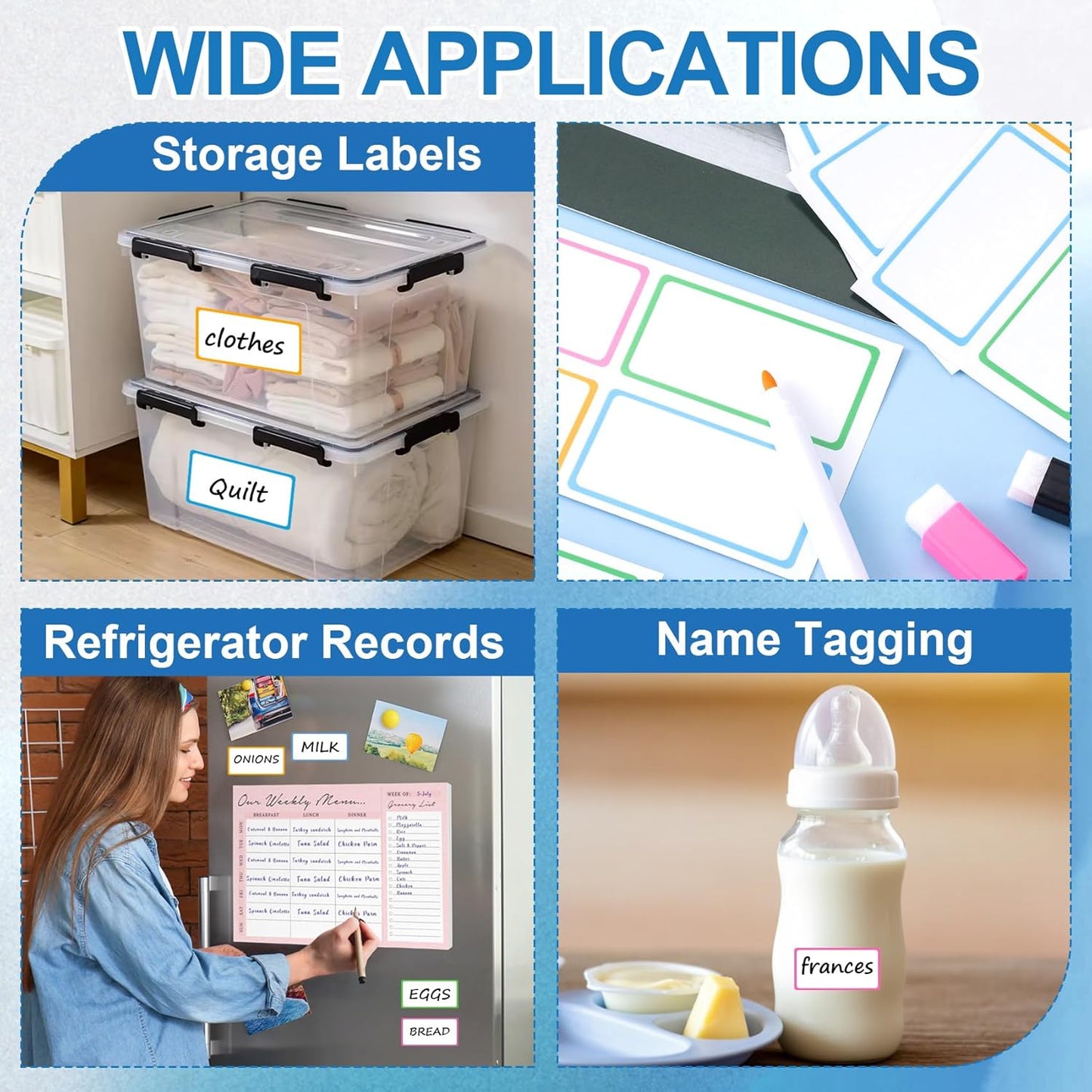 120 Pcs Dry Erase Labels Stickers, 1.18×2.36'' Reusable Waterproof Notebook Labels, Sticky Labels to Write on, Dry Erase Stickers Label for for Food Containers, Kitchen, Office (Multicolor)