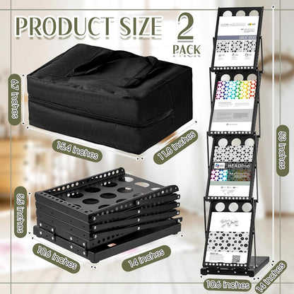 Tatuo 2 Pieces Foldable Magazine Rack Metal Catalog Literature Rack Portable 4 Pockets with Carrying Bag Brochure Stand Literature Display Holder Stand for Exhibition Trade Show