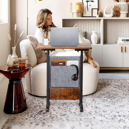 KOUPA Height Adjustable Standing Desk with Storage Bag widths16 in Length 24 in, Portable Rolling Mobile Stand Up Table with Wheels, 360 Degree Flip Laptop Computer Desk for Home Office, Rustic Brown